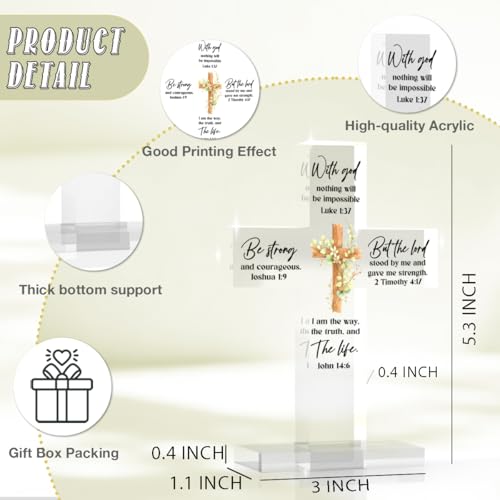 Christian Decor Religious Gifts For Women Motivation Desk Decor Inspirational Gifts Religious Acrylic Cross Sign for Home Office Living Room Tabletop With God Nothing Will Be Impossible