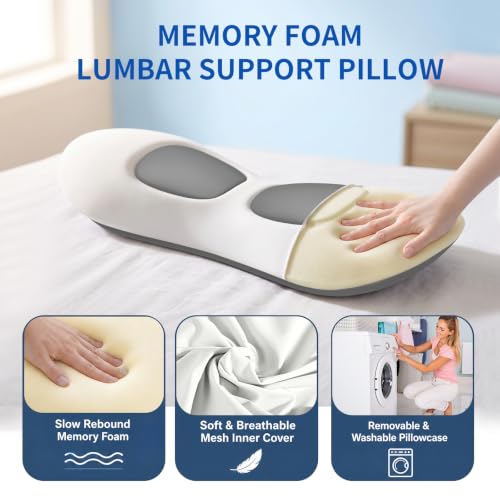 Lumbar Support Pillow for Bed Sleeping - Lower Pillow for Back Pain Relief Light Grey