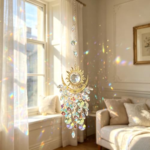 AB Color Sun Moon Celestial Crystal Sun Catcher Window Hanging Ornament Ab