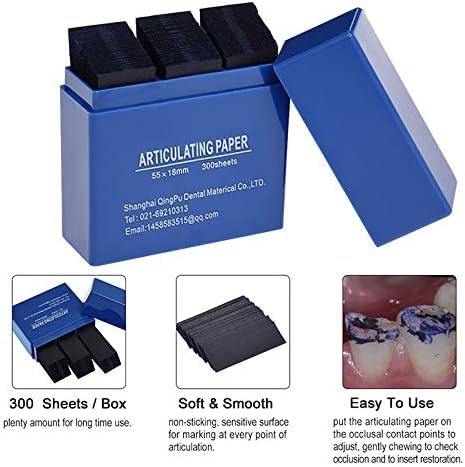 300 Sheets Dental Articulation Paper, Plastic Dispenser, Red and Blue, 100 Micron Double Sided