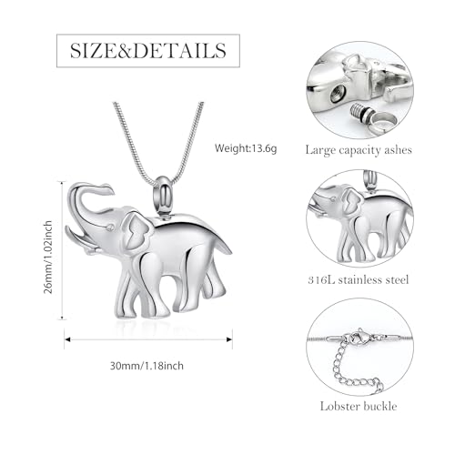 Hearbeingt Elephant Urn Necklaces for Ashes Memorial Cremation Jewelry A-Silver