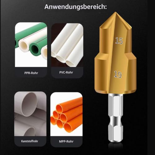 PPR Pipe Reamer Step Drill Set 3 Pieces PVC Pipe Reamer High Strength Carbon Steel Sanitary Tools 19 mm 24 mm 31 mm Hex Shank for PVC Plastic Pipes Pipe Reamer Tool