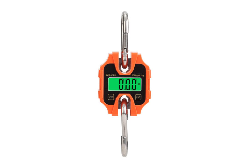 Klau Portable Crane Scale 250 kg / 500 lb Heavy Duty Digital Hanging Scales LCD Display with Backlight for Home Farm Hunting Outdoor Orange Stainless Steel