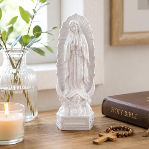 orenm Our Lady of Guadalupe Statue Figurine 8" H Virgen de Guadalupes Mary Figurine Statue Collection,Religious Catholic, Tabletop Home Office Decoration White
