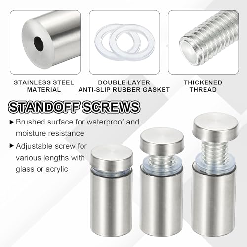 PATIKIL stainless steel standoff screws, 8-pack silver wall mounts for acrylic signs and picture frames, 1 x 4.7 inch