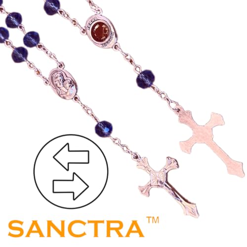 Door Knob Rosary Handmade Blessed in the Holy Land Prayer Beads with Medal and Crucifix, Gift Bag and Certificate of Authenticity Virgin Mary, 11 Beads, Blue Polymeric Crystal, One Decade