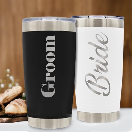 My Personal Memories Bride and Groom Insulated Travel Tumbler Set of 2 - Engraved To Go Cup Gift for Wedding, Rehearsal Dinner Party, Honeymoon, Reception (20 Oz Tumbler Set) 20 Oz Tumbler Set