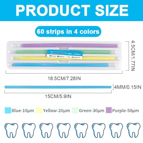 EIHI 60 Pieces Tooth Sandpaper for Spaces, Resistant Deep Cleaning Oral Hygiene, Tooth Sandpaper, Dental Sanding Strips, Teeth Polishing Finishing Gloss Contouring Tools Kit