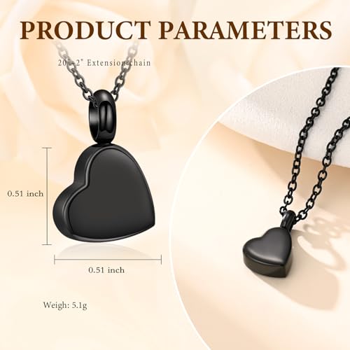 Cremation Jewelry Mini Heart Urn Necklace for Human Ashes for Women Men Memorial Ashes Keepsake Pendant Black