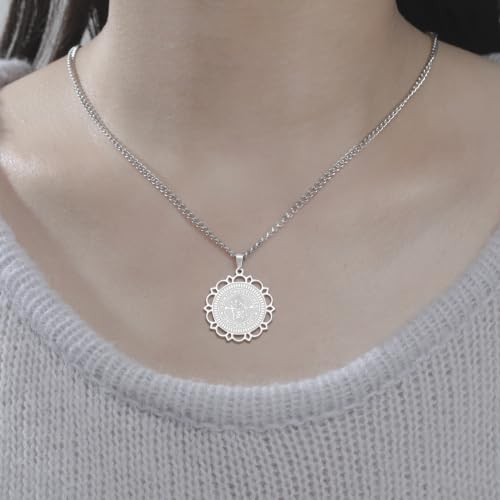 Amaxer Saint Christopher Medal Necklace for Women Saints Medal Saint Christopher Protect Us Religious Travel Protection Jewellery Necklace for Women Men Silver