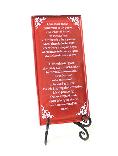 Lifeforce Glass The Prayer of St. Francis Inspirational Glass Plaque. Beloved Prayer Provides Encouragement for All. Includes Folding Easel Red.
