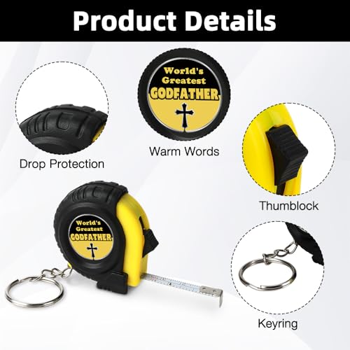 1m Tape Measure Keyring Godfather Gifts Godfather Christmas Gifts Godfathers Birthday Presents Christian Gift for Men Religious Gift for Christening Catholic Mini Tape Measure Godfathers World's Greatest Godfather