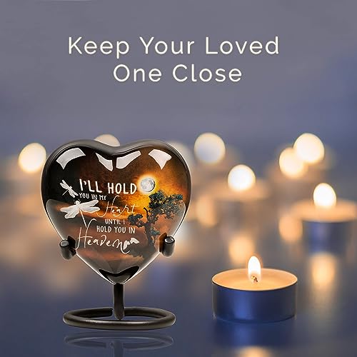 Small Heart Urns for Human Ashes | Cremation Mini Urns for Adults & Pets | Handcrafted Keepsake Heart Urn, Secure Threaded Lid - Holds 3 Cubic Inches | Stand & Velvet Bag Included