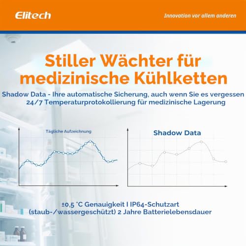 Elitech RC-4Pro Reusable Temperature Data Logger -40~85°C USB Data Logger for PDF & CSV 64000 Records with Free Software & Acoustic Alarm for Laboratory Temperature Monitoring Temperature RC-4 Pro 1