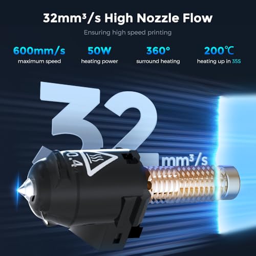 FLASHFORGE Adventurer 5M Nozzle Assembly, 32mm³/s High Flow, 35S Fast-Heat 200℃, 3S Quick-Release 3D Printer Copper Steel Nozzle Parts for AD5M/ AD5M Pro (0.4mm) 0.4mm-280℃