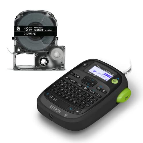 LABELWORKS Epson Restaurant Deli Organizer Bundle - LW-PX300 Industrial Label Maker and 212WBPX PET (Polyester) Tape Cartridge - White on Black Industrial Label Maker Tape