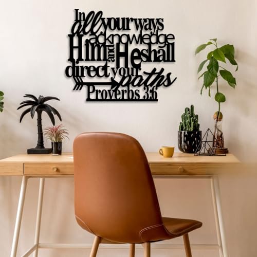 LIYOUYA Proverbs 3:6 Metal Wall Decor - Scripture Motivational Christian Inspirational Decor Black Wall Art Home Decor for Living Room, Bedroom, Study, Dining Room (Black)