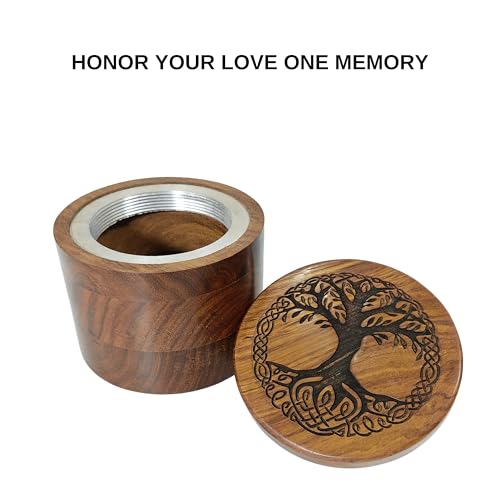 Wooden Urn for Human Ashes Round Shape-Beautiful Tree of Life Engraved-Wooden Urns Handcrafted Funeral Cremation Urn for Ashes Rosewood Decorative Keepsake urn 4.5''Diameter 5'' Height