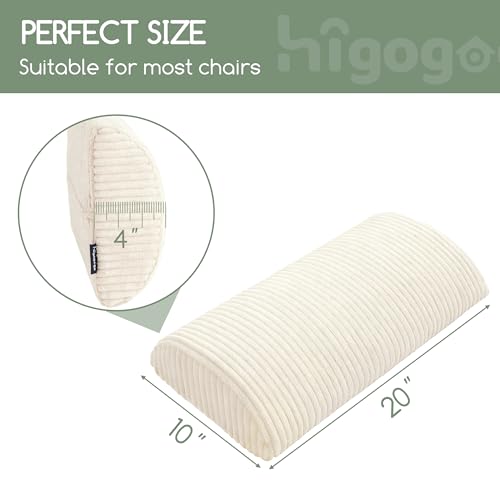HIGOGOGO Lumbar Support Pillow for Recliner Chair/Accent Chair/Couch, Memory Foam Back Support Cushion for Elderly, Recliner Cushions for Back Rest, Pain Relief, Reading, Washable Cover, Beige 20"x10"x4"