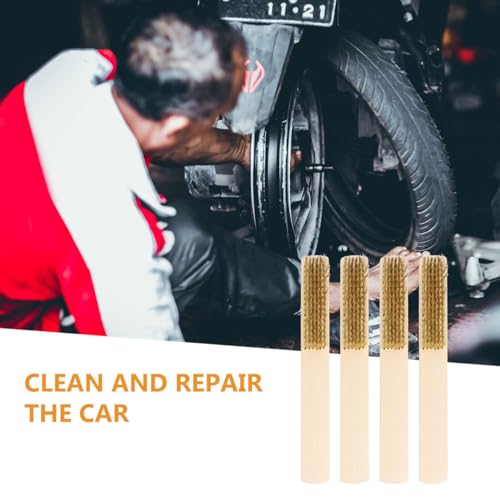 4-Piece Copper Wire Brush with Wooden Handle, Efficient Cleaning Brush for Files and Rust Removal for Wood, Metalworking, Hand Tools for Precise Cleaning