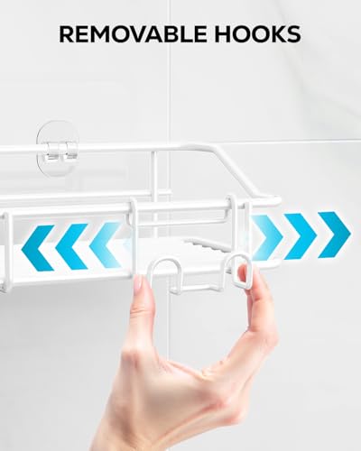 Nieifi white adhesive shower caddies with shelves and shampoo holder, 2-pack for bathroom organization