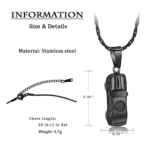 constantlife Small Car Cremation Jewelry for Men Women Urn Necklace for Ashes Stainless Steel Mini Human Pet Ashes Memorial Pendant Black