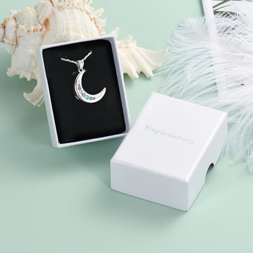Yinplsmemory Cremation Jewelry Crescent Moon Urn Ashes Necklace for Women Men Memorial Human Pet Ashes Holder Pendant Necklace Rainbow