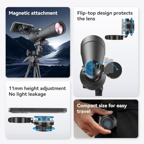 APEXEL Magnetic Telescope Phone Adapter, 45-55mm Aluminum Foldable Photo Adapter Fits All Smartphone, Universal Phone Mount for Binocular, Monocular, Microscope, Spotting Scope