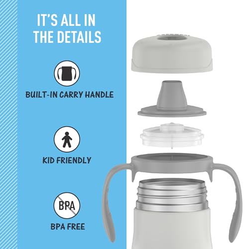 THERMOS Kids Stainless Steel Sippy Cup with Handles, Pastel Gray, 7 Ounces (Pack of 3) 7 Ounces (Pack of 3)