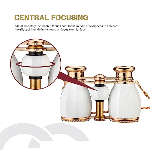 ESSLNB Opera Glasses Binoculars for Women Adults 4X30mm Theater Glasses Compact Binoculars for Theater and Concerts Antique with Case Removable Chain White