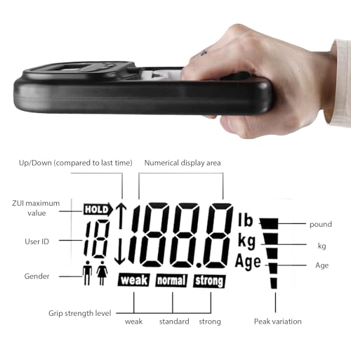 Digital Hand Strength Meter Hand Dynamometer: 396 lb/180 kg Electronic Grip Strength Gauge, LED Display Grip Strength Trainer with USB Charging Cable, Intelligent and Sensitive (Black)