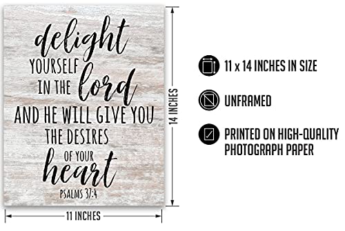 Govivo Delight yourself in the Lord, Psalm 37:4 - Christian Wall Art - Motivational Rustic Print - 11x14 Unframed 14"L x 11"W