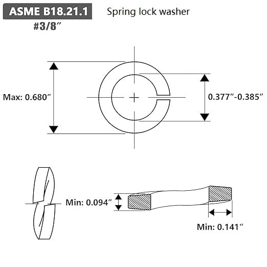 [Australia - AusPower] - 3/8" Split Lock Washer, 18-8 (304) Stainless Steel Spring Lock Washer 50PCS by DYFOL 