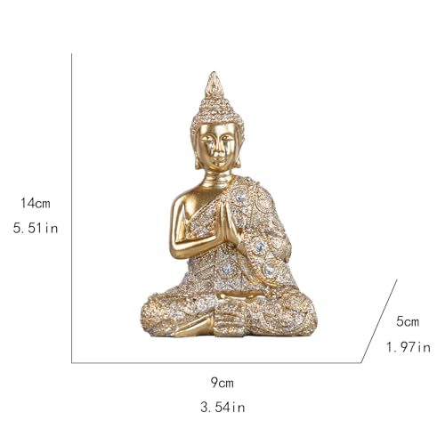 Golden Thai Buddha Namaste Figurine Resin Zen Desktop Decor 14cm