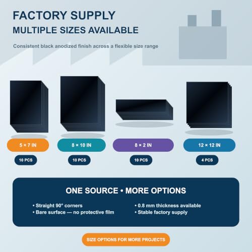 KSVZS 4-pack 5052 black anodized aluminum sheets, 12 x 12 inch, 0.8mm metal stock four-pack