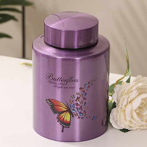 Medium Urns for Human Ashes Up to 60 Cubic Inches Medium Sized Urns for Ashes Adult Male Female Keepsake Cremation Urns for Ashes Stainless Steel (Butterflies, Purple) Butterflies