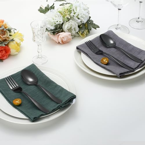 Set of 24 Amafox stainless steel black dinner forks and spoons, ideal for serving and dining occasions.