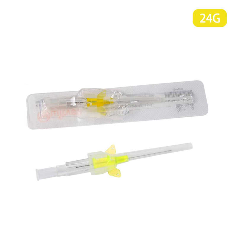 [Australia - AusPower] - Veterinary Disposable Butterfly Type IV Cannula Catheter with Wings 24G Veterinary Instruments(24G,10PCS) 1 Yellow,24G 