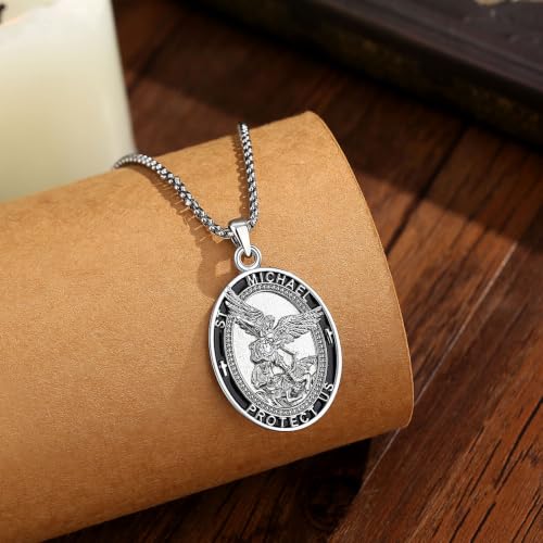 AEONSLOVE Saints and Cross Pendant Necklaces for Men Women B01-Saint Michael
