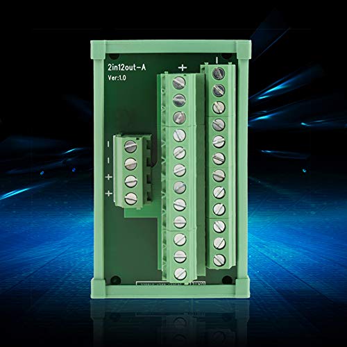 FTVOGUE DIN Rail Power Distribution Module, 12-Pin 80 x 50 mm | Double Copper, Screw Terminals, Fiberglass, for Industrial Electronics and Automation