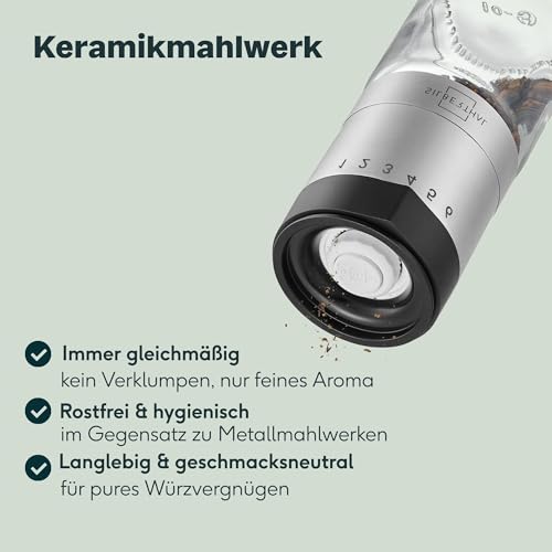 SILBERTHAL Salt and Pepper Mill - 6 Levels Gewürzmühle Mahlgrad außen