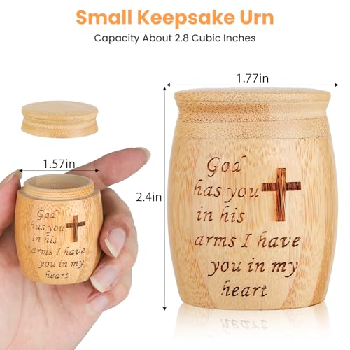 Small Urns for Human Ashes Set of 1, Made of Bamboo, Mini Keepsake Cremation Urn with Tree of Life Pattern Engraved, for Made Female Adult Pets, 1.8" W x 2.4" H Cross Pattern