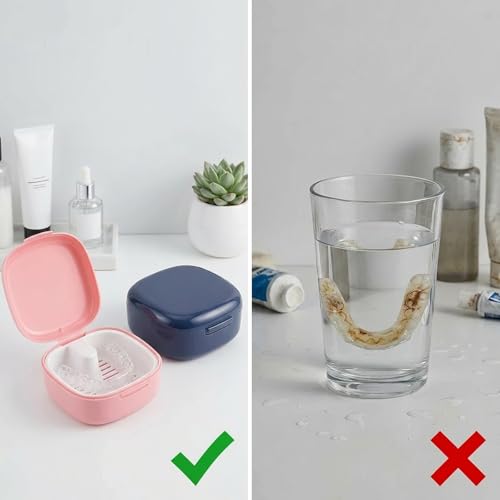Pack of 2 Denture Box, Denture Box, Braces Box, Denture Box for Travel and Everyday Life, Elegant Colors Pink and Black, Compact Dimensions 3.8 x 7.8 x 7.8 cm