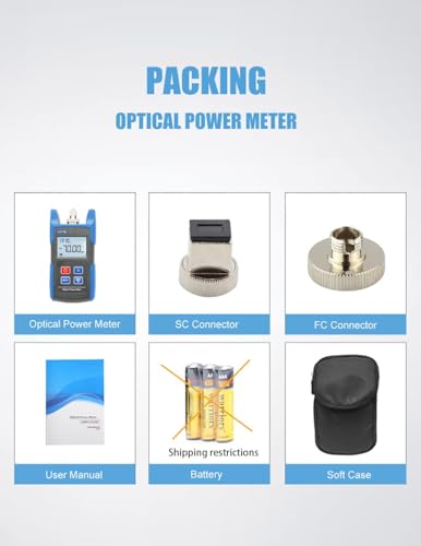 Veimeitk VMT-TL510 portable fiber optic power meter with SC/FC adapters and optical tester display