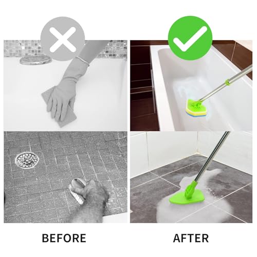 Bathroom-Cleaning-Scrubbing Long-Handled Scrubbing Brush with Squeegee - Extendable Tub and Tile Cleaner, 2 in 1 Floor and Shower Brush for Bathroom and Kitchen