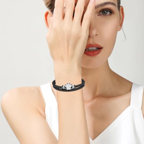 Dog Paw Urn Bracelet for Ashes Braided Leather Cremation Jewelry for Ashes for Dog Cat Keepsake Bangle Silver 20cm/7.87in