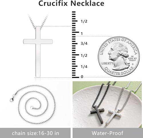 TINGN Stainless Steel Cross Pendant Necklace for Men Boys, Silver Tone Chain Cross Necklace Christian Confirmation Baptism Cross Chain with 16-24 Inches Jewelry 18 inch