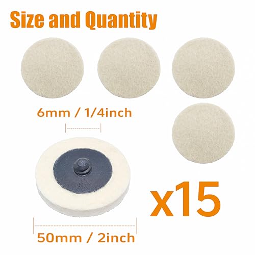 Merryland Pack of 15 Wool Felt Polishing Pads 50 mm Wool Polishing Wheel | 50 mm rod sander, wool felt polishing disc, quick change disc, metal steel, DGTAB15C1 Without shaft