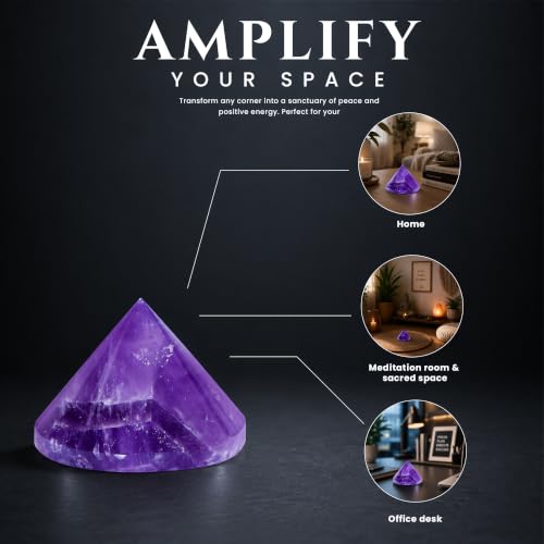 L PEDRA & CRYSTAL Conical Pyramid Energy Generator – Crystal Cone for Vastu, Meditation, Chakra Balancing, and Home Decor | Spiritual Gemstone Showpiece (Amethyst Conical Pyramid) Amethyst Conical Pyramid
