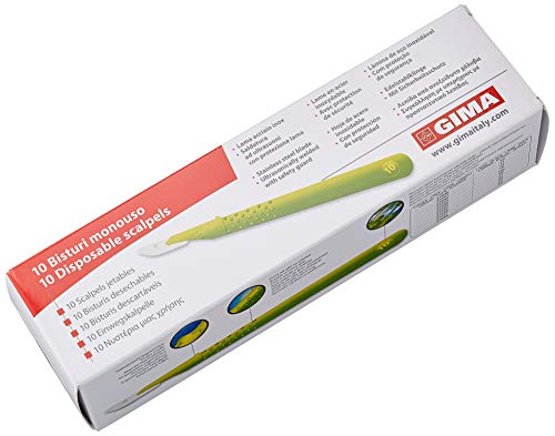 Gima Sterile Scalpels made of Rust-Proof Stainless Steel, ABS Handle, for Single Use, Premium, Safety Blade Guard 10